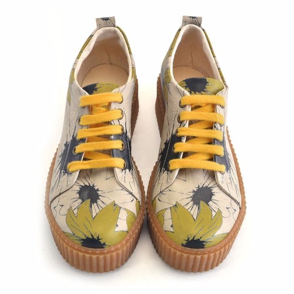Goby Shoes - Green Beige Flower Sneakers - Picture 2 of 5